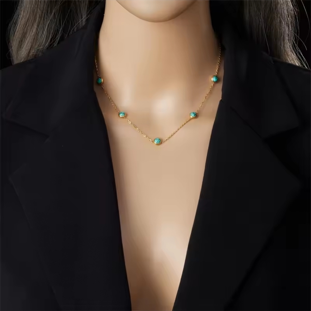 Gold and Turquoise Necklace and Earring Set - Picture 3 of 5